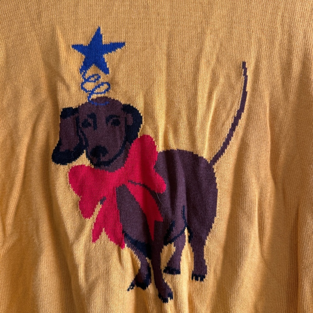 Modcloth Yellow Dachshund Weiner Dog Pullover Crewneck Sweater Size Large - Picture 3 of 6
